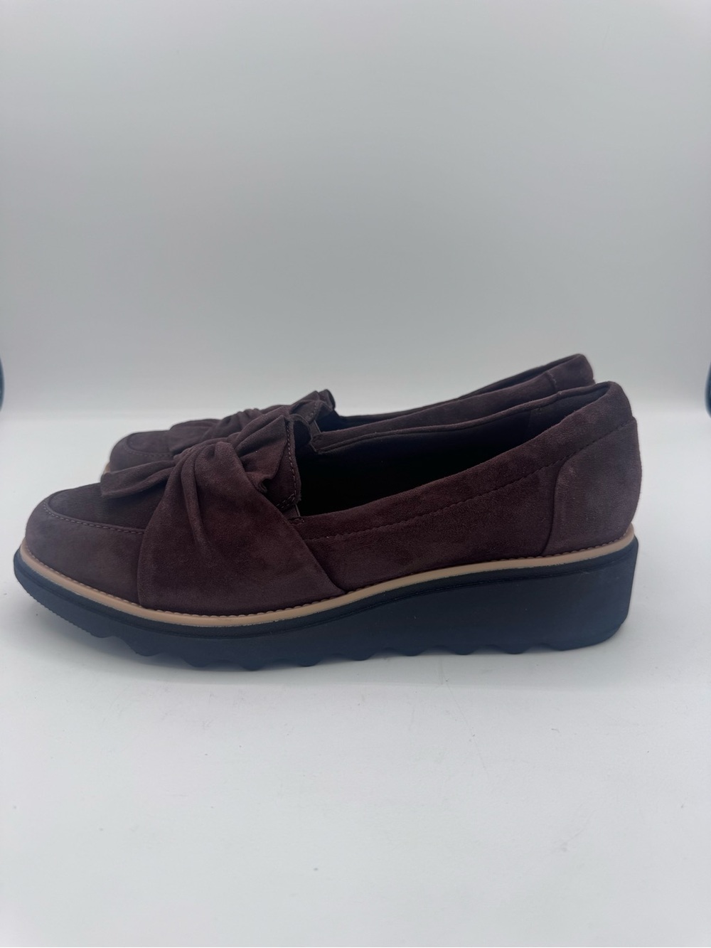 Clarks Brown Suede Knotted Vamp Loafers sz8m - Picture 6 of 9